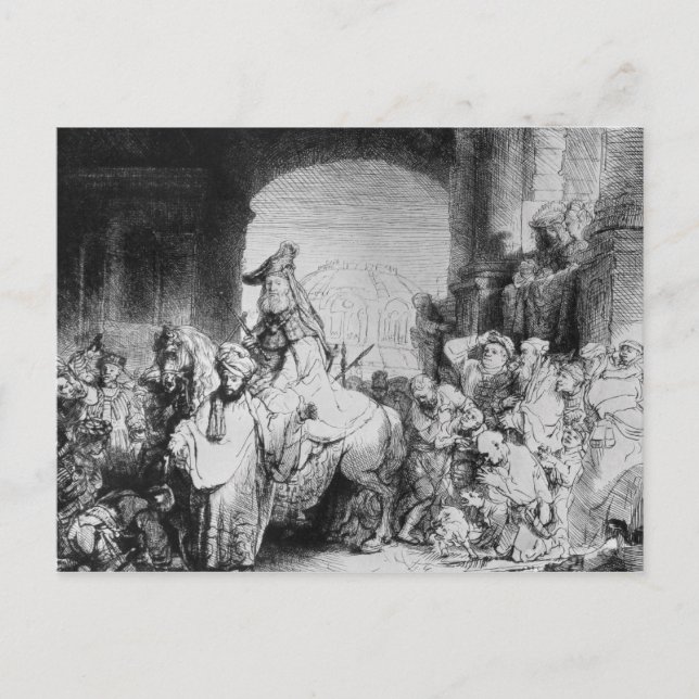 Postal El triunfo de Mordecai, c.1640 (Anverso)