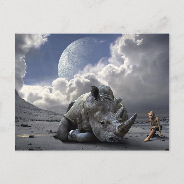 Postal El último del rinoceronte blanco del norte (Anverso)