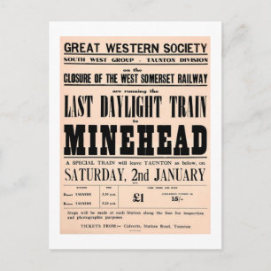 Postal El último tren de luz diurna a Minehead UK