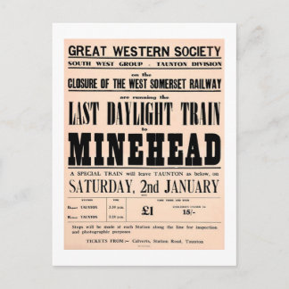 Postal El último tren de luz diurna a Minehead UK