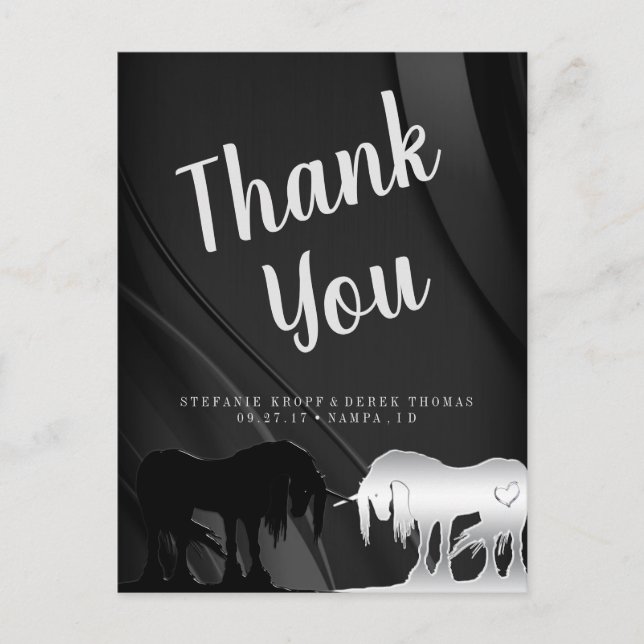 Postal El Unicornio Místico Gracias (remolino negro) (Anverso)