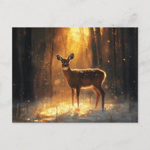 Postal El venado majestuoso en un bosque de invierno