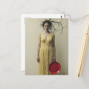 Postal El vestido de espaguetis y la mujer surrealista de