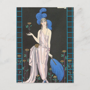 Postal El vestido Rosa de noche de George Barbier