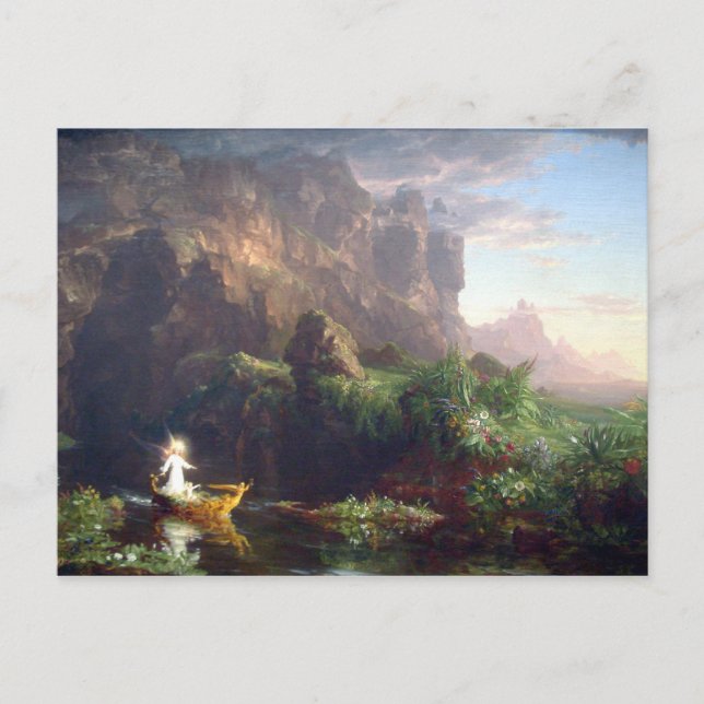 Postal El viaje de la vida - infancia por Thomas Cole (Anverso)
