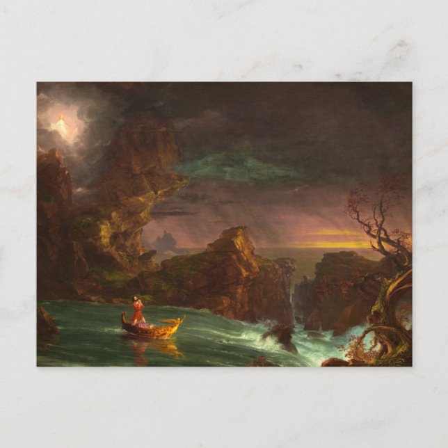 Postal El viaje de la vida, la hombría de Thomas Cole (Anverso)