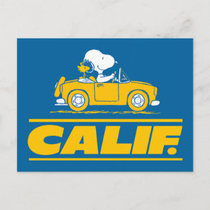 Postal El viaje por carretera de Snoopy y Woodstock a Cal