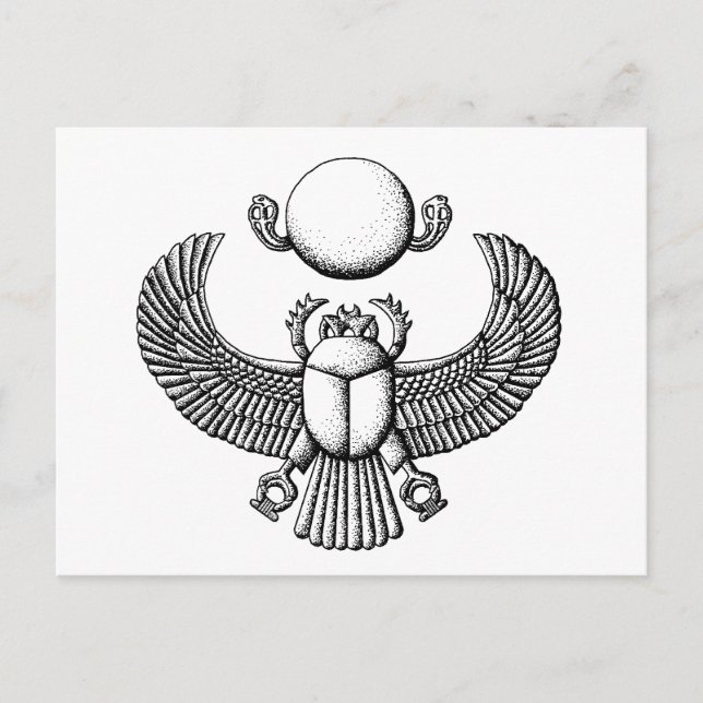 Postal El viejo egipcio escarab negro y blanco (Anverso)