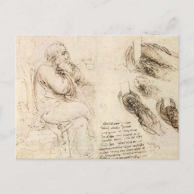 Postal El viejo hombre de Leonardo da Vinci y el esbozo d (Anverso)