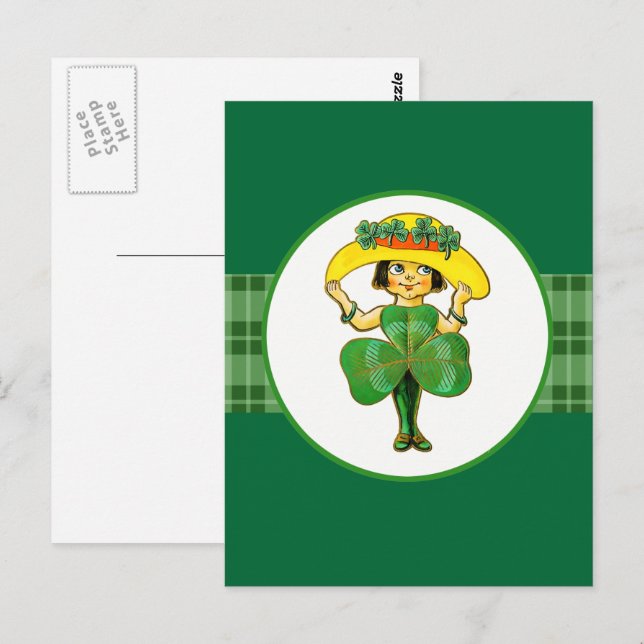 Postal El Viejo Pequeño Chica Irlandés del Día de San Pat (Anverso / Reverso)