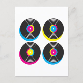 Postal El vinilo de arte pop CMYK registra colores brilla