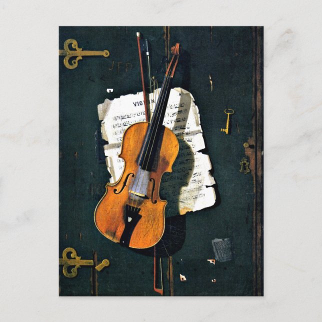 Postal El Violin Viejo, la pintura artística fina (Anverso)
