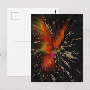 Postal El vuelo del Fénix: renacimiento abstracto ardient