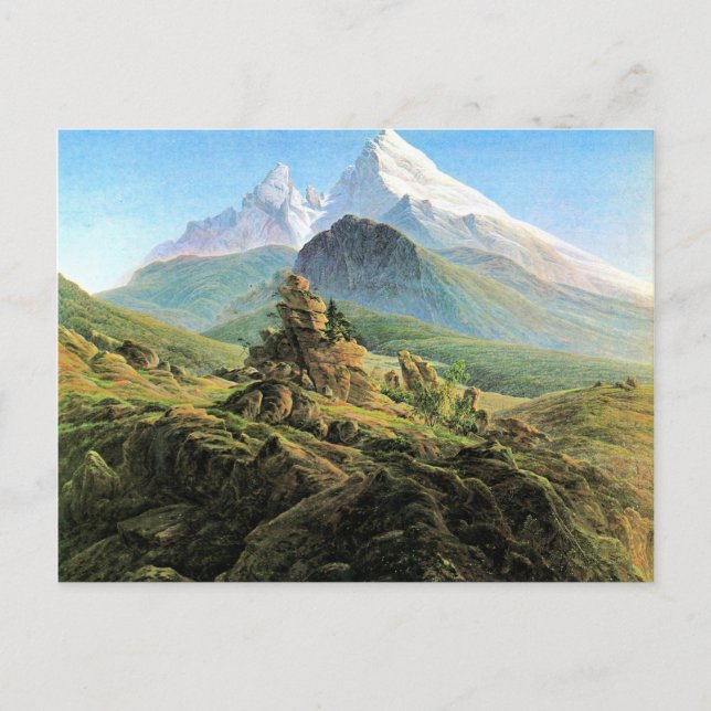 Postal El Watzmann, arte fino de Caspar David Friedrich (Anverso)