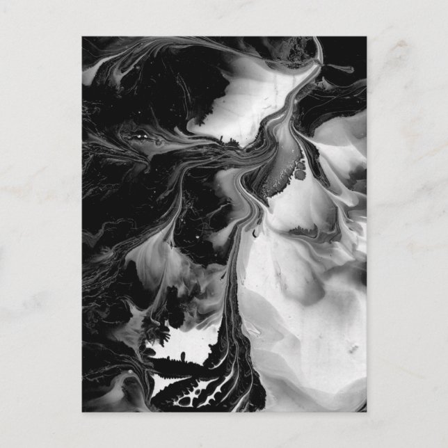 Postal EL YIN y EL YANG (arte abstracto en blanco y negro (Anverso)