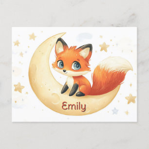 Postal El zorro lindo sentado en la luna con estrellas
