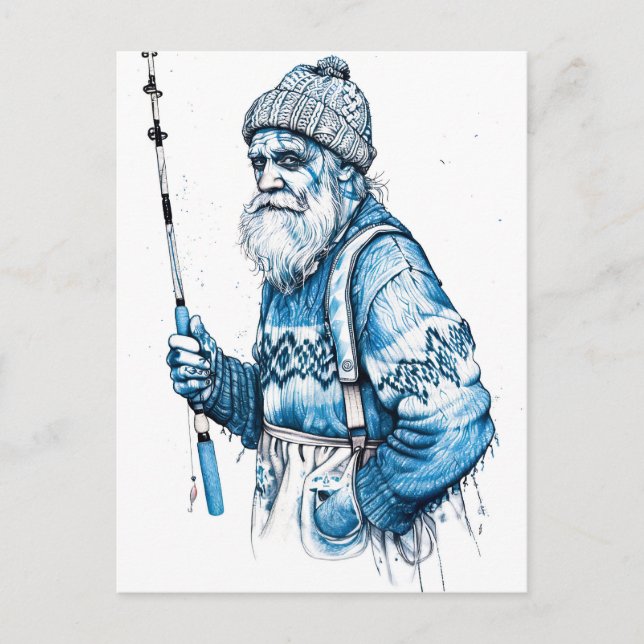 Postal Elderly Sailor Standing Calm Holding Fishing Rod (Anverso)
