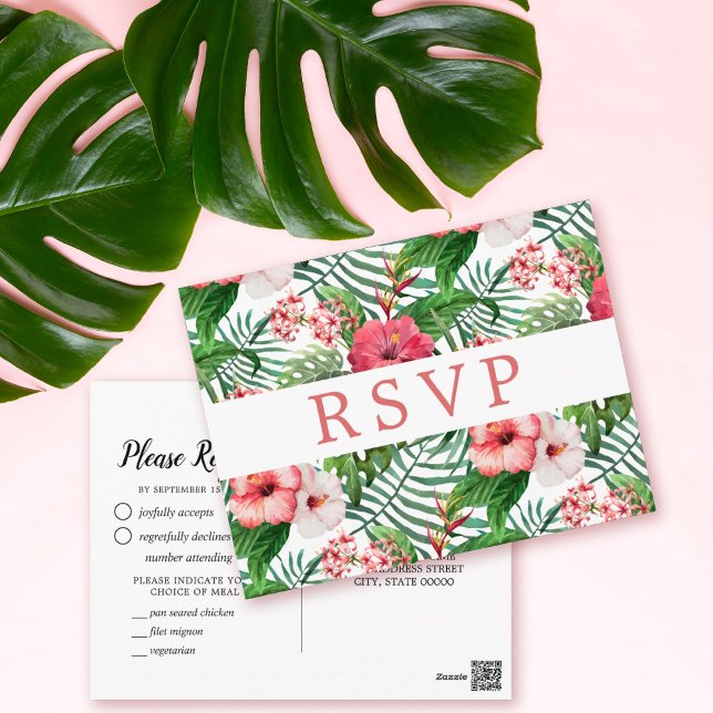 Postal Elección de comida para RSVP de boda de Hibisco Fl (Subido por el creador)