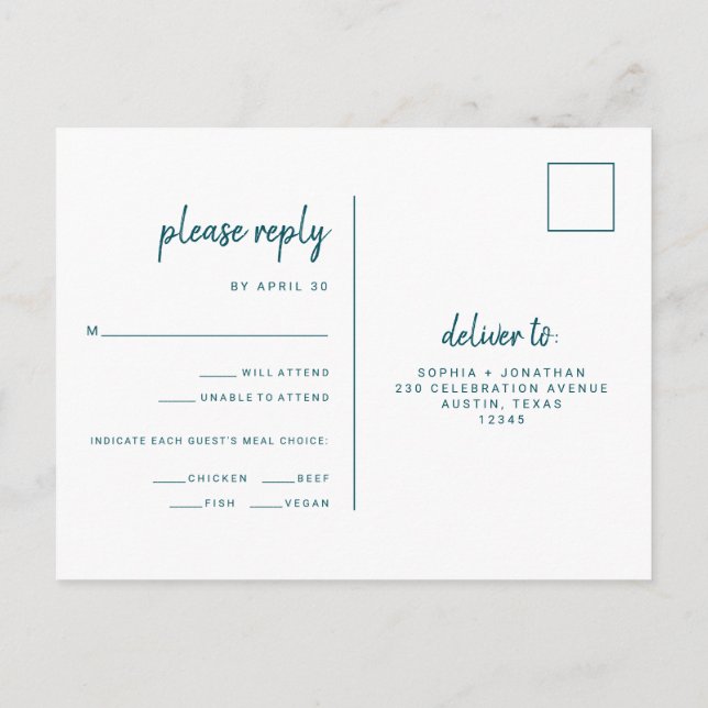 Postal Elección de la comida del Boda de guión moderno mi (Reverso)