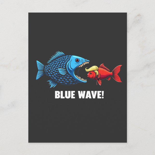 Postal Elección de peces Blue Wave Kamala Harris Walz (Anverso)