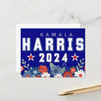 Postal Elecciones florales de bonito Harris 2024