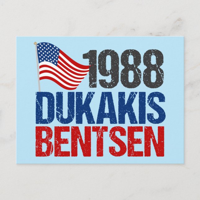 Postal Elecciones retro divertidas de Dukakis Bentsen 198 (Anverso)