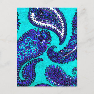 Postal Electric Aqua Blue Indian Paisley