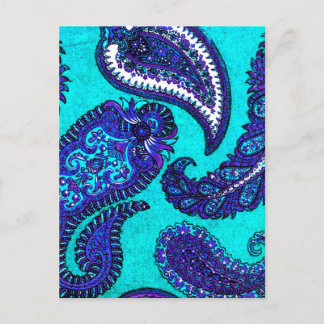 Postal Electric Aqua Blue Indian Paisley