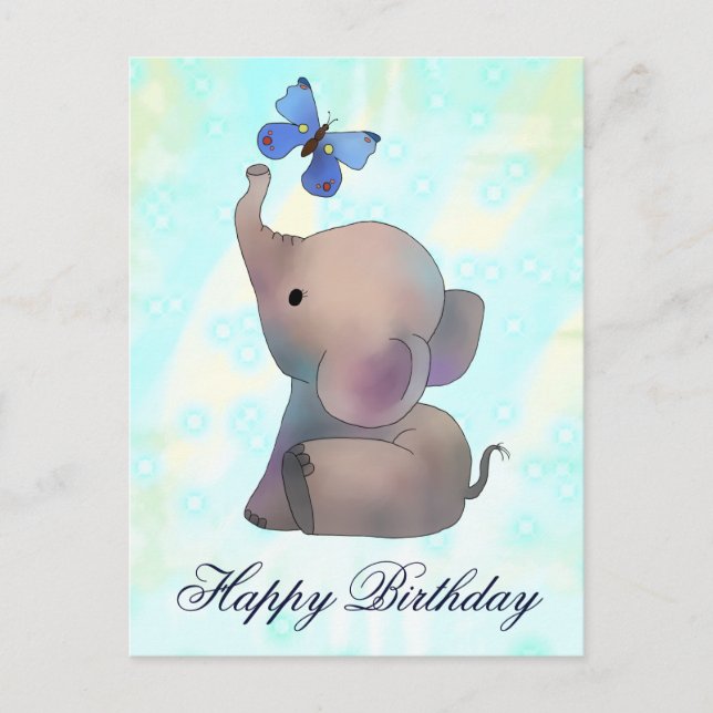 Postal Elefant mit Schmetterling Postkarte (Anverso)