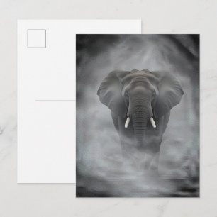 Postal Elefante africano en niebla brumosa serena impasto