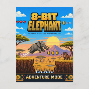 Postal Elefante, arte de píxeles retro de 8 bits