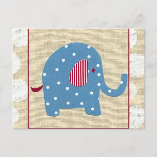 Postal Elefante azul con puntos de Polka blanco (Anverso)