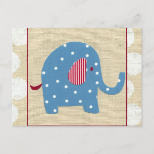 Postal Elefante azul con puntos de Polka blanco