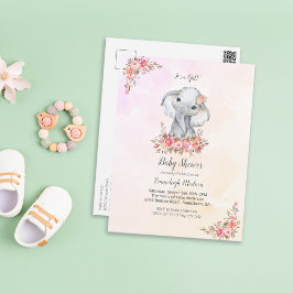 Postal Elefante Baby Shower Boho Moda Coral acuarela