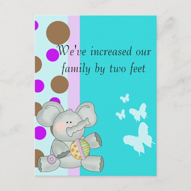 Postal Elefante bebé azul turquesa marrón y púrpura (Anverso)