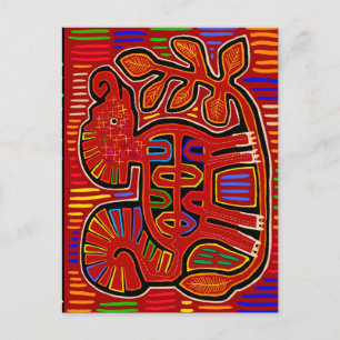 Postal Elefante bebé indio Kuna - Arte folclórico de Mola