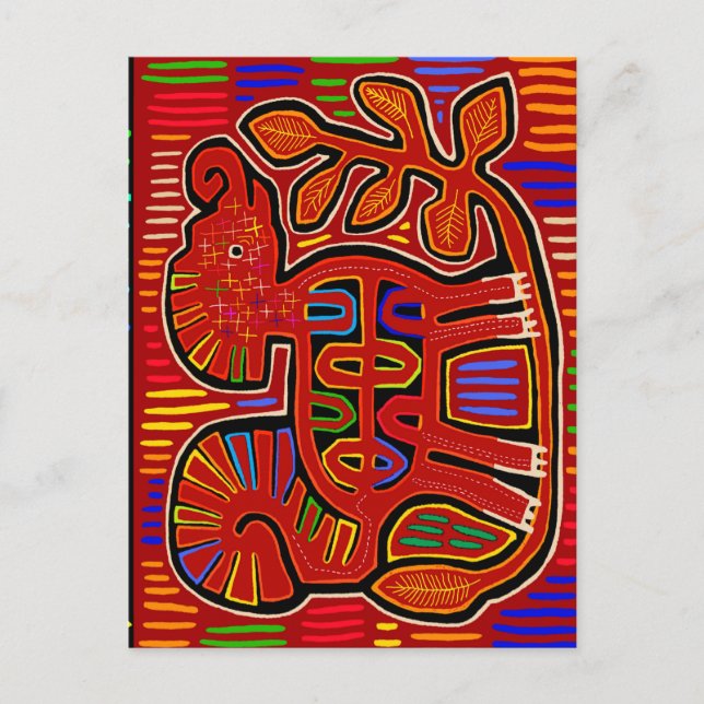 Postal Elefante bebé indio Kuna - Arte folclórico de Mola (Anverso)