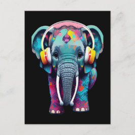 Postal Elefante bebé lindo con audífonos