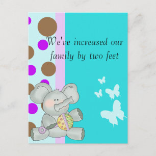 Postal Elefante bebé Marrón Verde azulado y Púrpura