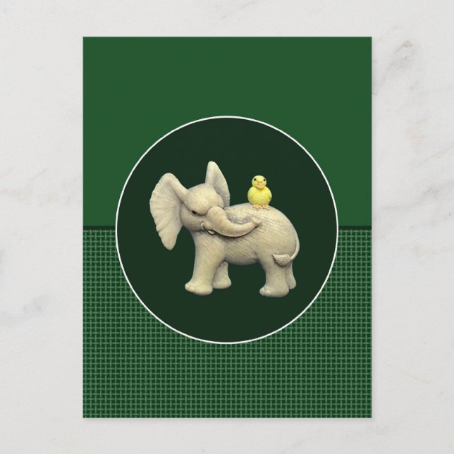 Postal Elefante bebé y pato amarillo (Anverso)