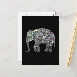 Postal Elefante brillante de mosaico plateado con brillo
