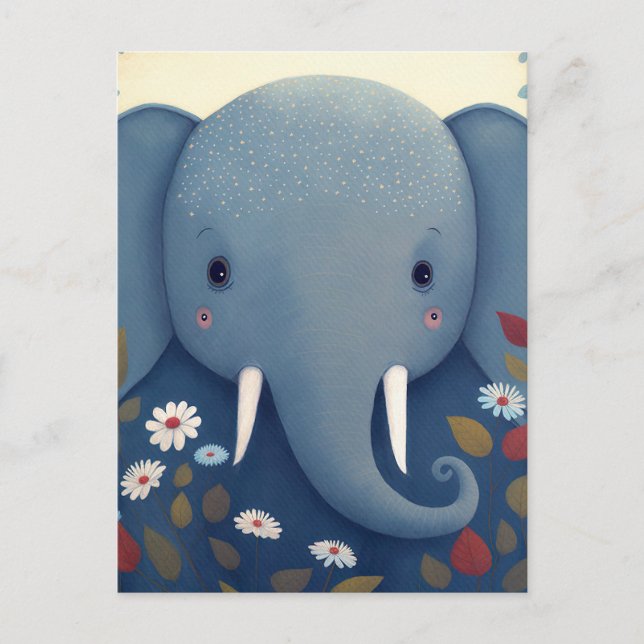 Postal Elefante caprichoso y flores (Anverso)