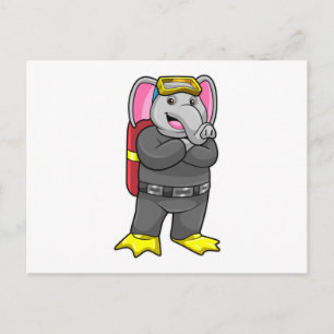 Postal Elefante como buzo con gafas de buceo