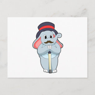 Postal Elefante como caballero con sombrero y bastón