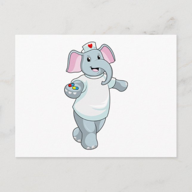 Postal Elefante como enfermera con medicina (Anverso)