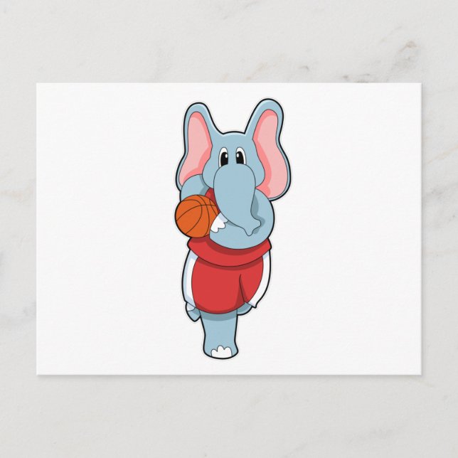 Postal Elefante como jugador de baloncesto con balón de b (Anverso)