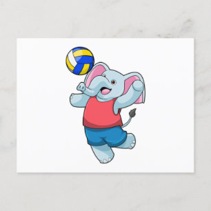 Postal Elefante como jugador de voleibol con balón de vol