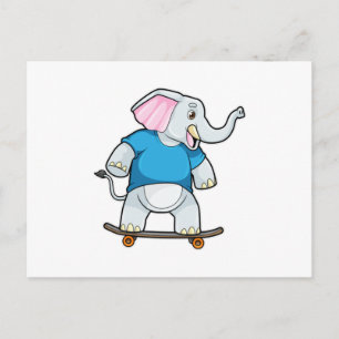 Postal Elefante como patinador con monopatín