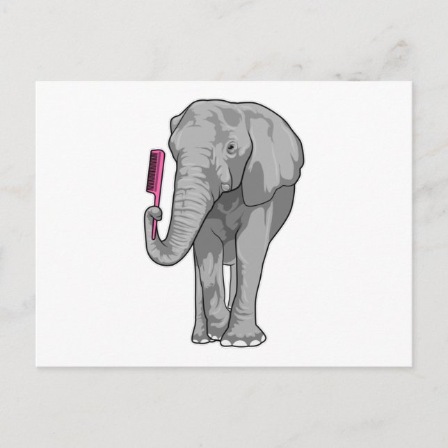 Postal Elefante como peluquero con comb (Anverso)