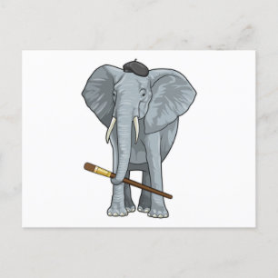 Postal Elefante como pintador con pincel de pintura
